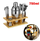 9pcs Wooden Stand Cocktail Shaker Set - Stainless Steel