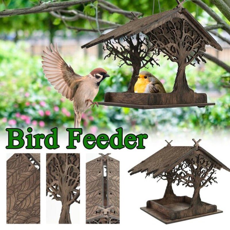 Hanging Wooden Bird Feeder