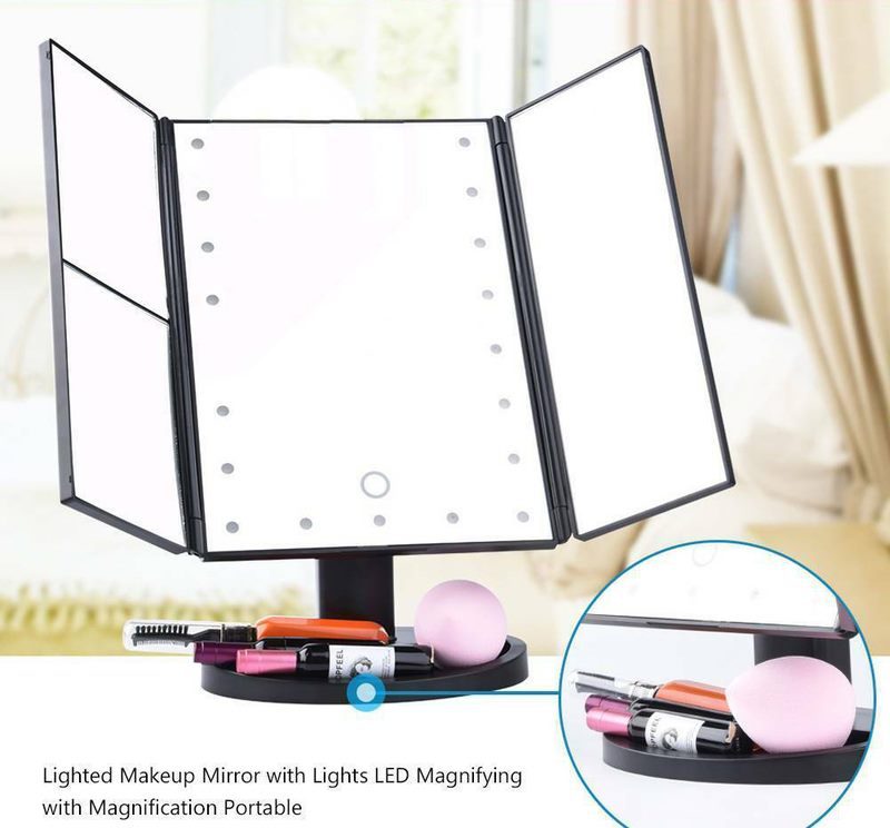 Trifold Makeup Mirror with LED Light - Magnifying Makeup Mirror
