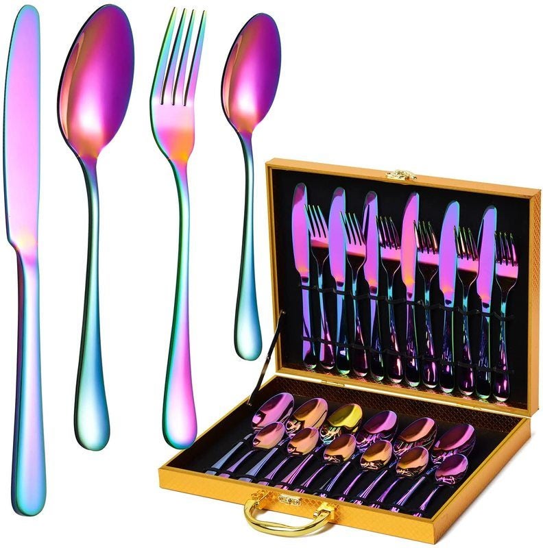 24 Piece Multicoloured Cutlery Set