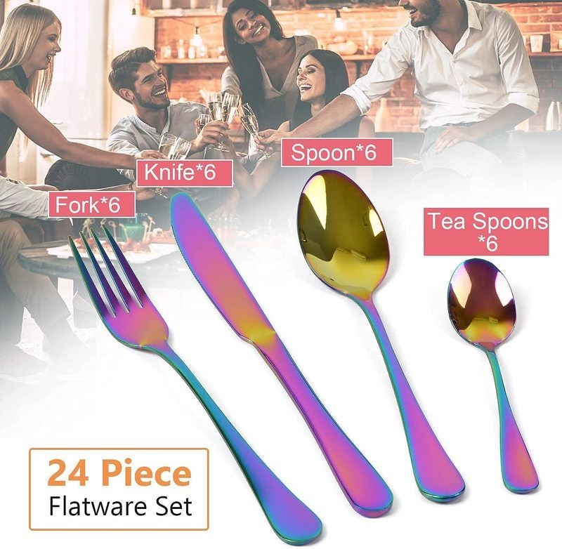 24 Piece Multicoloured Cutlery Set