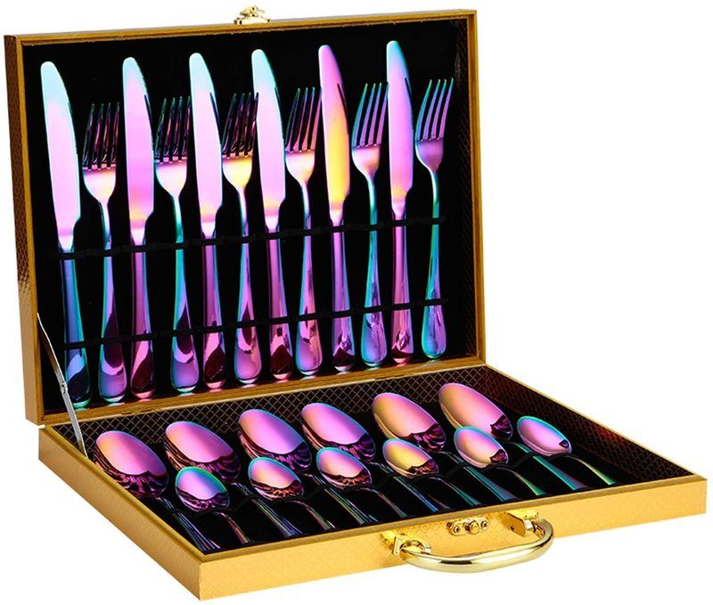 24 Piece Multicoloured Cutlery Set