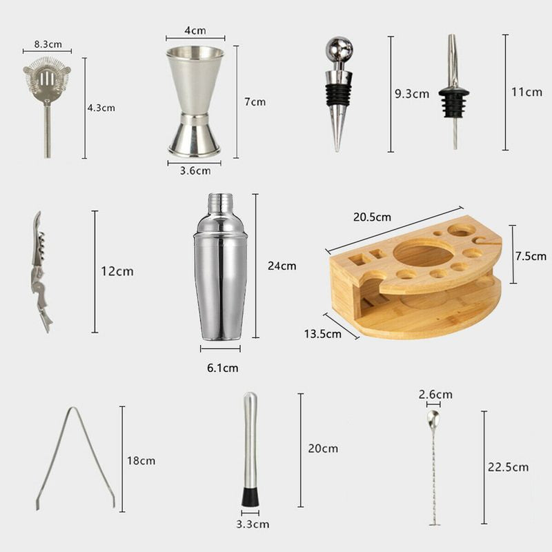 Wooden Stand Cocktail Shaker Set - 12 Piece