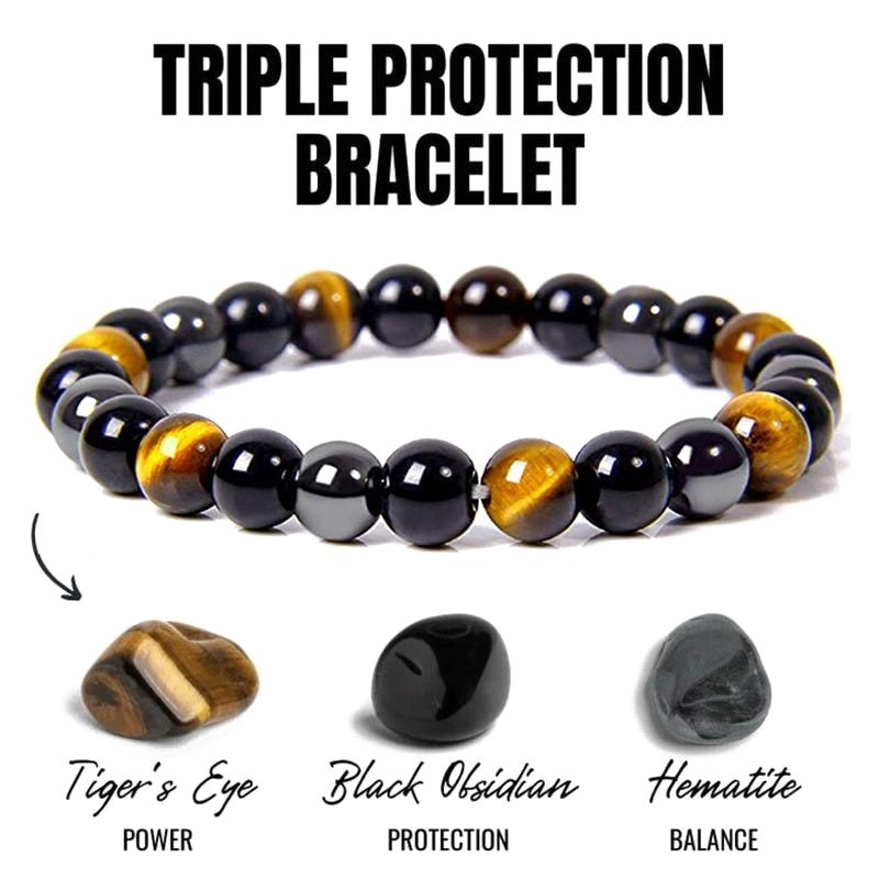 Triple Protection Bracelet - Black Obsidian, Tiger's eye, Hematite