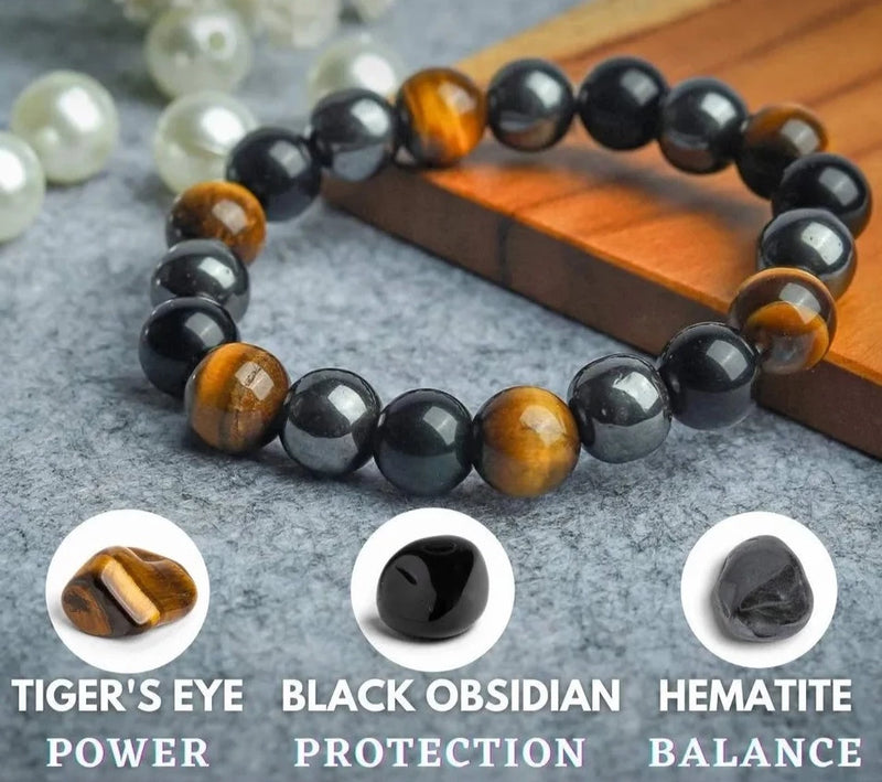 Triple Protection Bracelet - Black Obsidian, Tiger's eye, Hematite