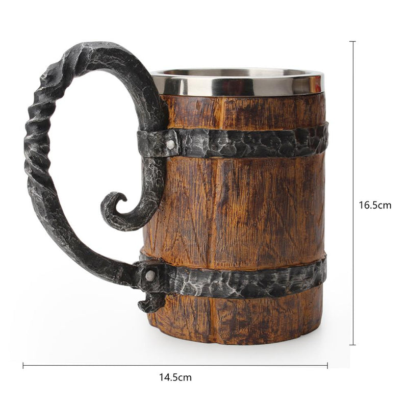 Viking Wooden Barrel Beer Mug - Stainless Steel Double Wall Insulated - Nifti NZ