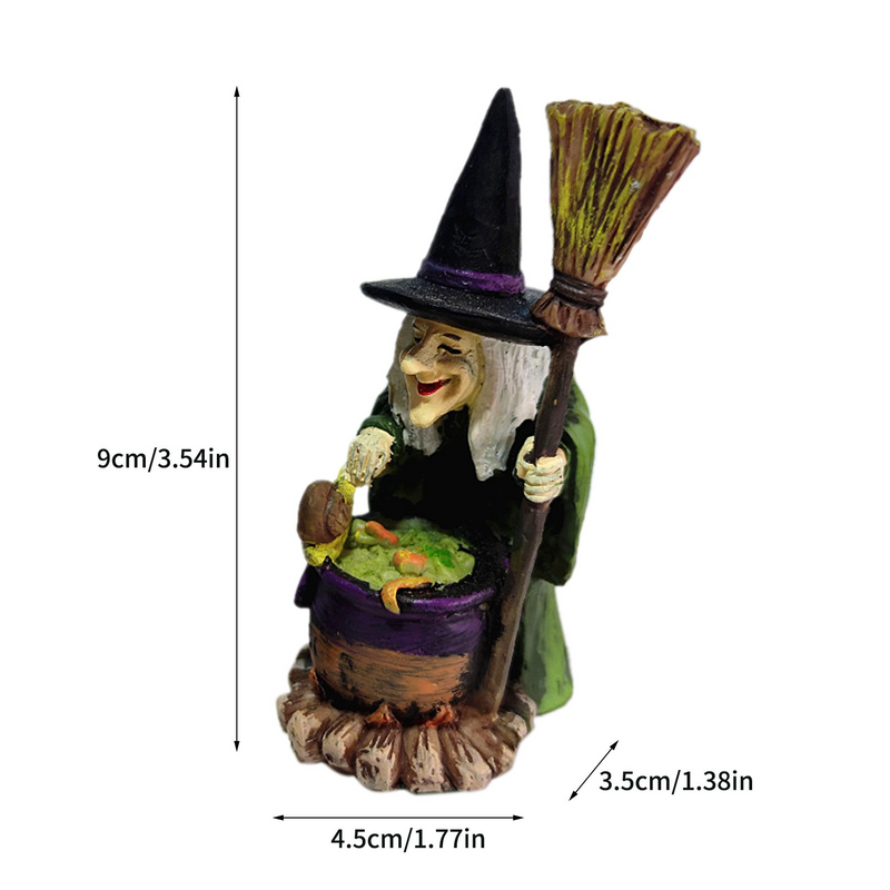 Witch Figurine Cauldron And Broom