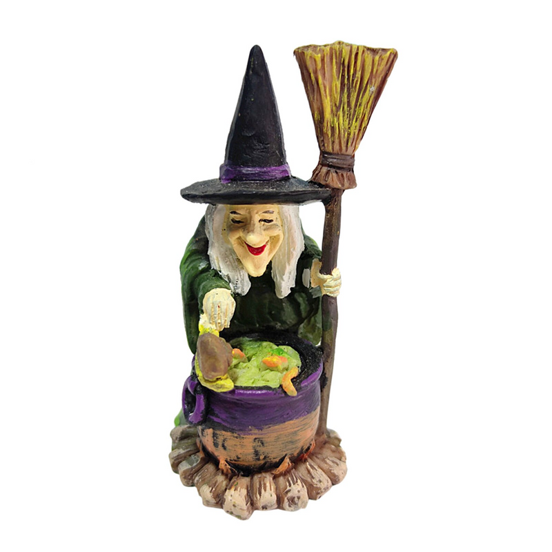 Witch Figurine Cauldron And Broom