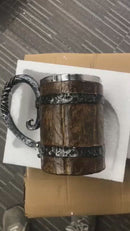 Viking Wooden Barrel Beer Mug - Stainless Steel Double Wall