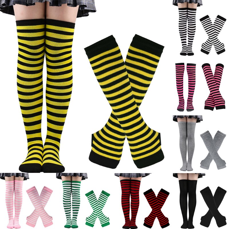 Striped Women's Arm Sleeves & Leg Warmers Set - Cute Knee-length Warm Socks