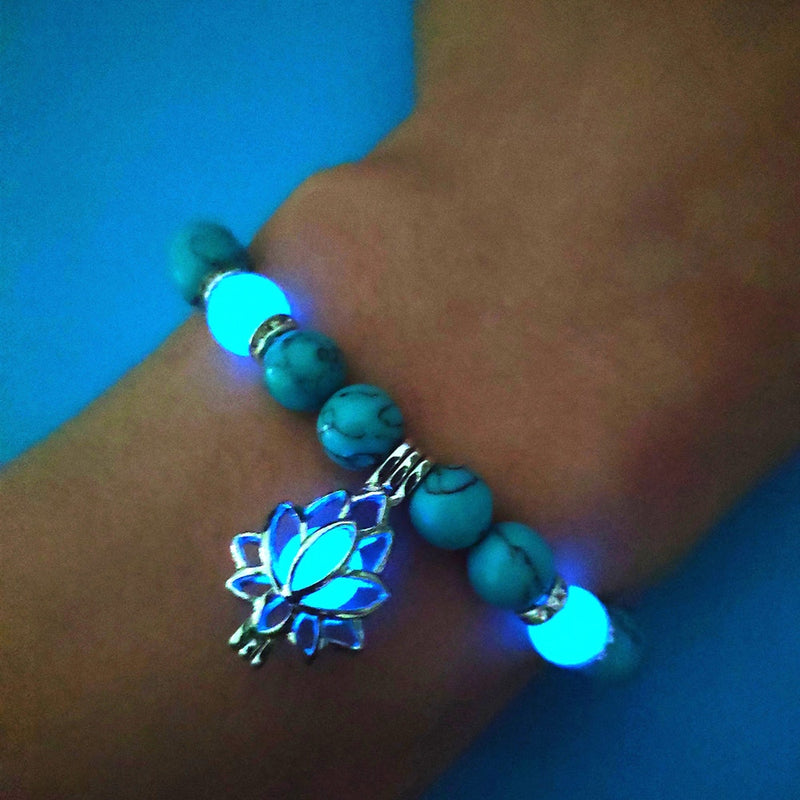 Luminous Natural Stone Healing Bracelet - Lotus Charm Beads