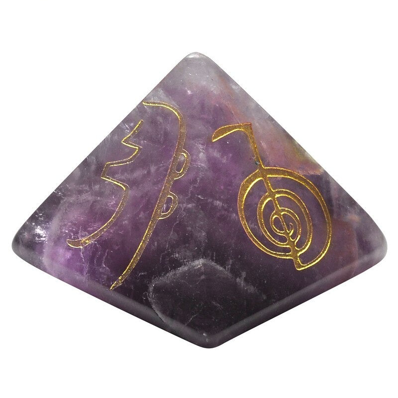 Usui Reiki Symbol Amethyst Crystal Pyramid - 2.5cm