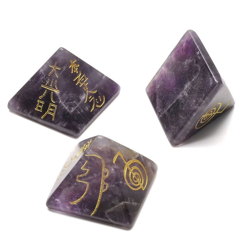 Usui Reiki Symbol Amethyst Crystal Pyramid - 2.5cm