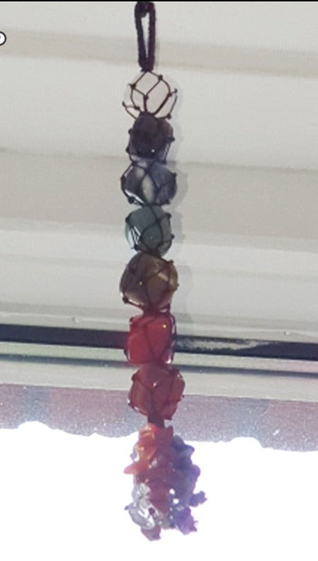 Reiki Healing 7 Chakra Tumbled Gemstone Hanging - with Tassel