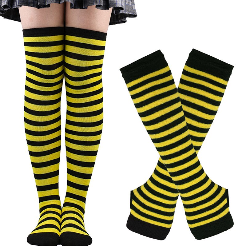 Striped Women's Arm Sleeves & Leg Warmers Set - Cute Knee-length Warm Socks