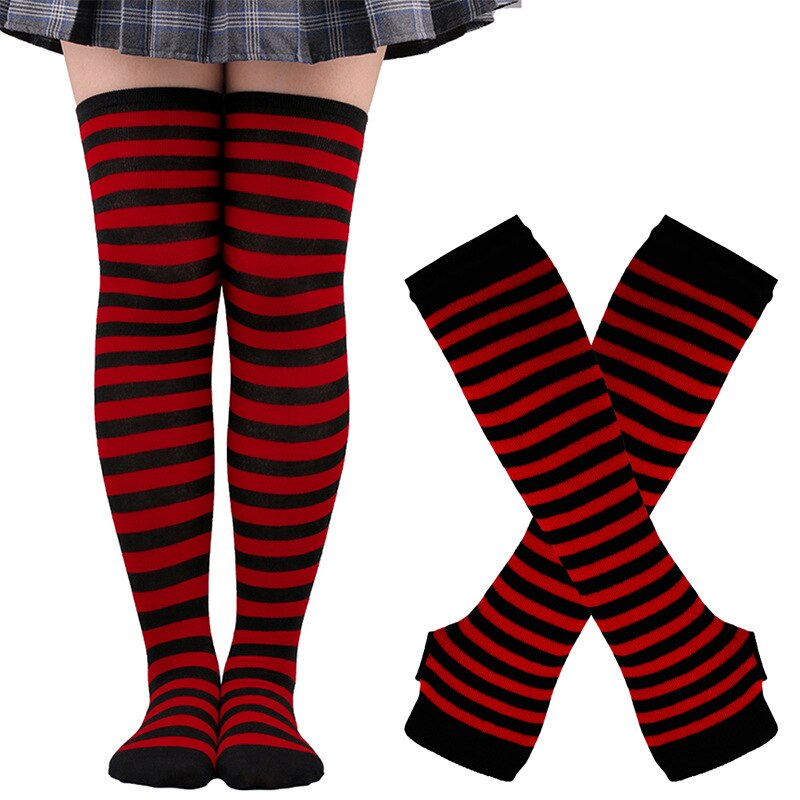 Striped Women's Arm Sleeves & Leg Warmers Set - Cute Knee-length Warm Socks